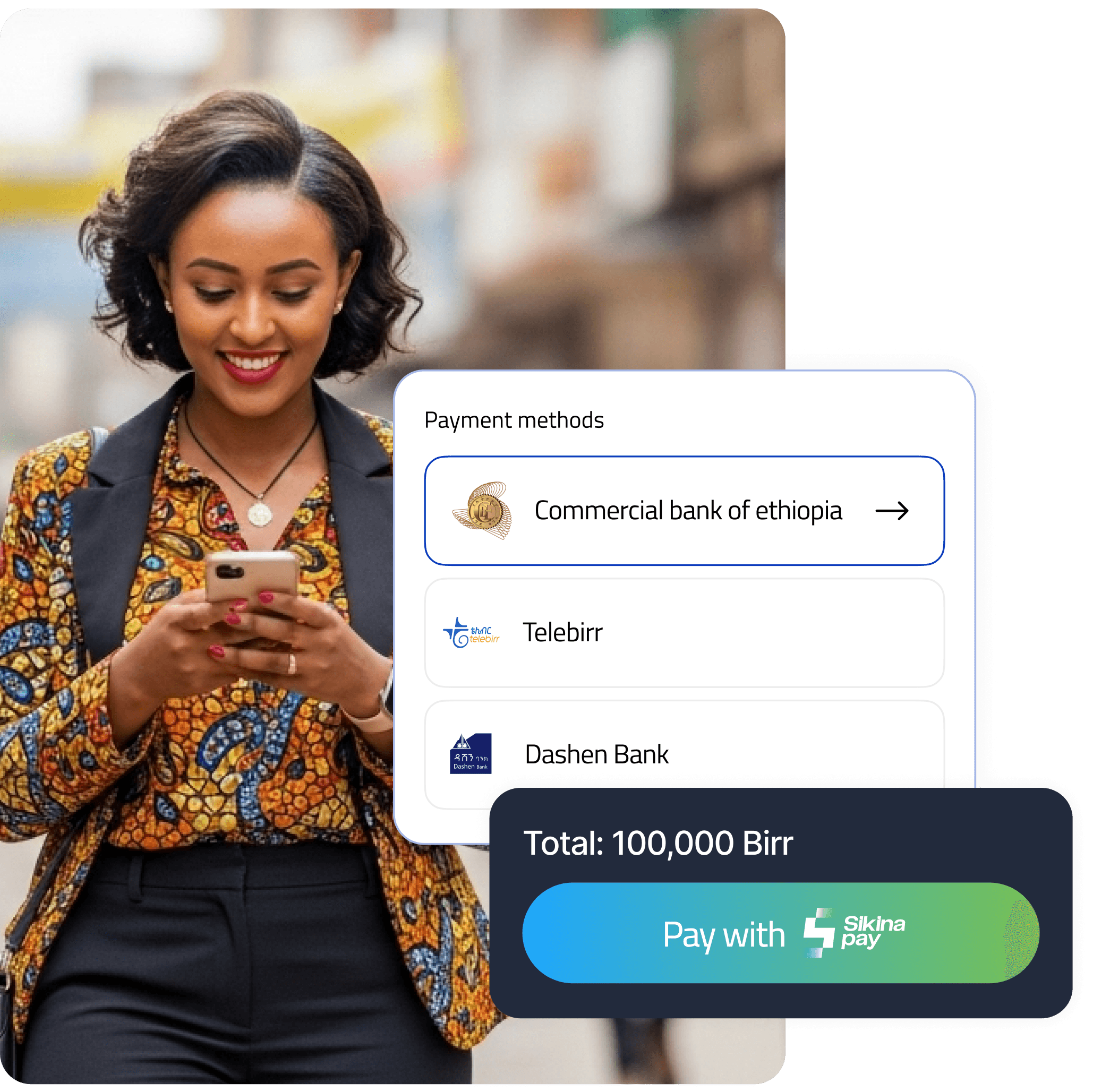 Customer completing a secure online payment using Sikina Pay’s flexible gateway